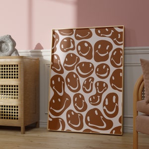 Geschmolzener Smiley Print, Beige Wandkunst, Wandkunst druckbar, groovy Wohnzimmer Dekor, Smiley druckbar, Smiley Poster, Boho Wandkunst