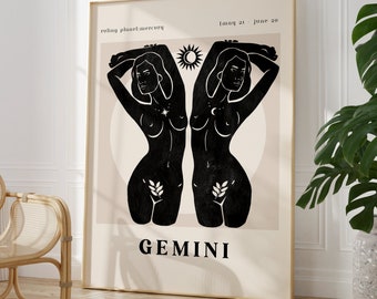 Gemini Wall Art, Gemini Poster, Digital Print, Trendy Wall Art, Astrology Art, Wall Decor, Boho Wall Art, Zodiac Print, Home Decor