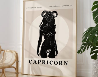 Capricorn Wall Art, Capricorn Poster, Digital Print, Trendy Wall Art, Astrology Art, Wall Decor, Boho Wall Art, Zodiac Print, Home Decor