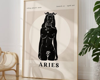 Aries Wall Art, Aries Poster, Digital Print, Aries Gift, Trendy Wall Art, Astrology Art, Wall Decor, Boho Wall Art, Zodiac Print, Home Decor