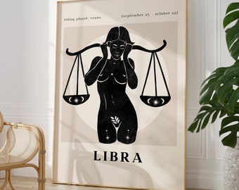 Libra Wall Art, Libra Poster, Digital Print, Trendy Wall Art, Astrology Art, Wall Decor, Boho Wall Art, Zodiac Print, Home Decor, Libra Gift