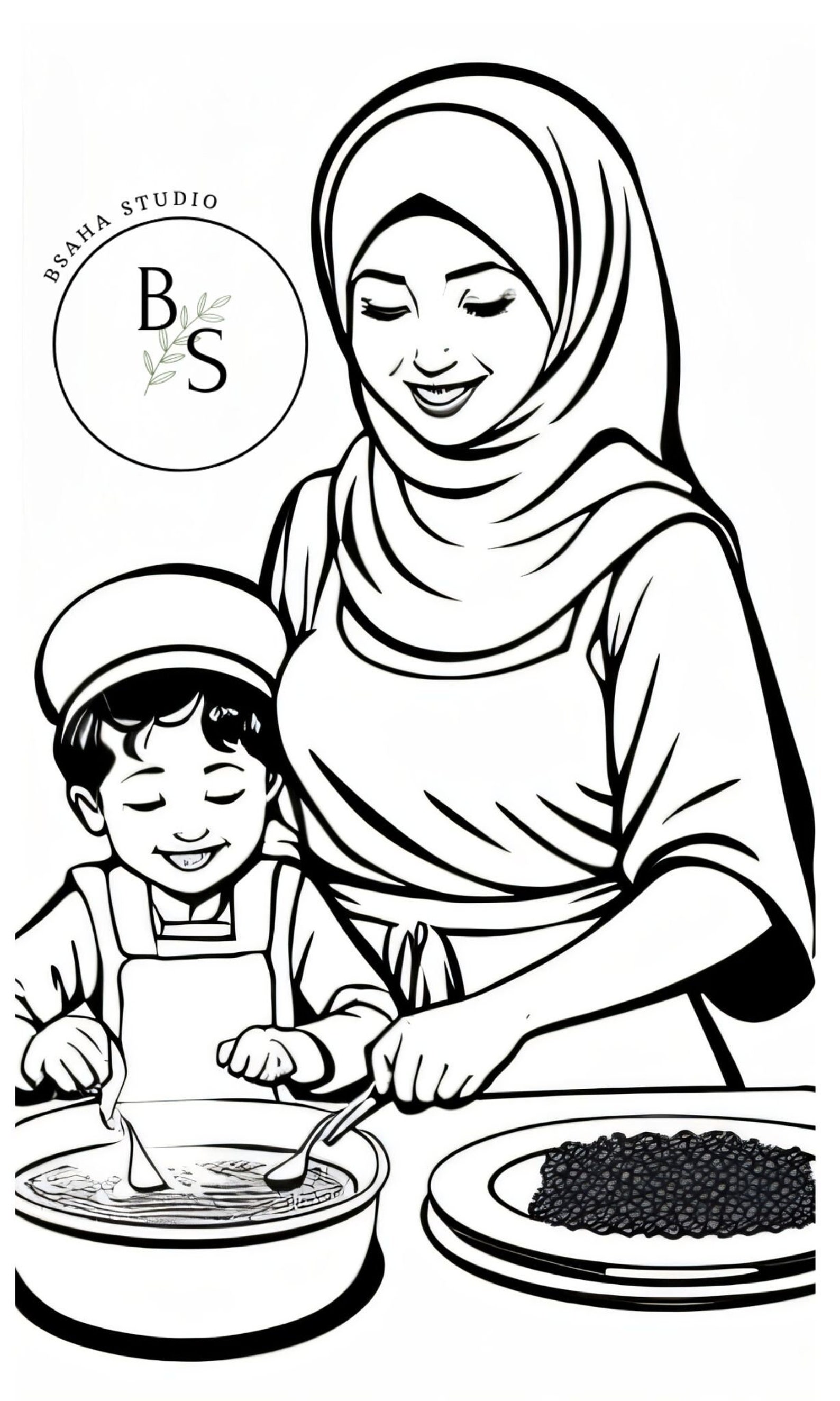 Coloring Page Coloring Page A4 Mother And Son Cooking Together Etsy