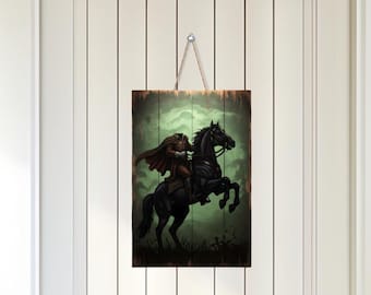 Headless Horseman Wood Sign Hanging Halloween Decor