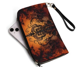 Cartera con estampado de encaje naranja y negro