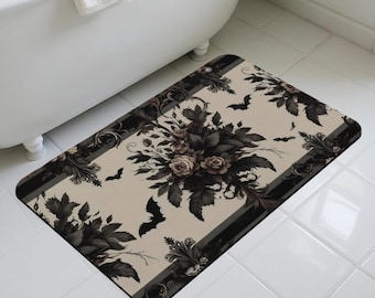 Floral Bats Bath Mat Gothic Bathroom Decor