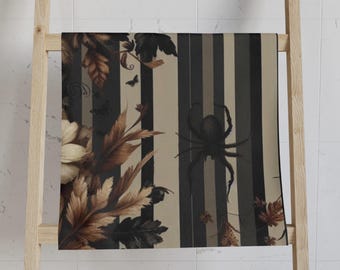 Toalla de manos con diseño floral, rayas y arañas para cocina o baño, toalla de manos gótica, toalla de manos espeluznante