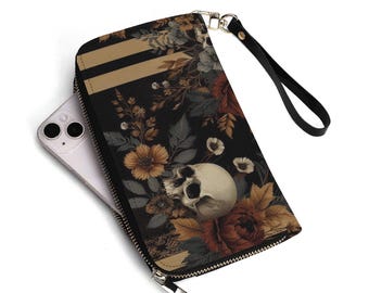 Cartera con calaveras y estampado floral otoñal