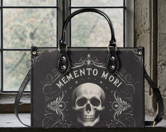 Bolso Memento Mori, estilo gótico espeluznante, con correa extraíble, 3 tamaños