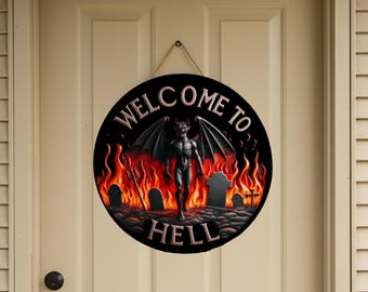 Welcome to Hell 12" rond bord Spooky Wood Wall Art Welkomstbord Halloween Gothic Wall Decor Halloween Decor