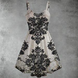 Damask and Skulls Women&#39;s Spaghetti Strap Dress Gothic Dress