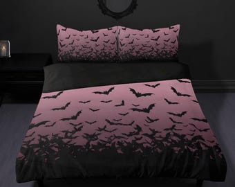 Ombre vleermuis dekbedovertrekset roze zwart gotische beddenset