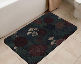 Dark Roses and Mushrooms Bath Mat Gothic Bathroom Decor