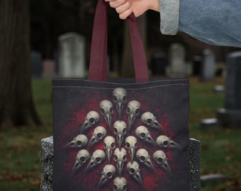 Raven Skulls Tote Bag Spooky Gothic Tote Bag Halloween Bag