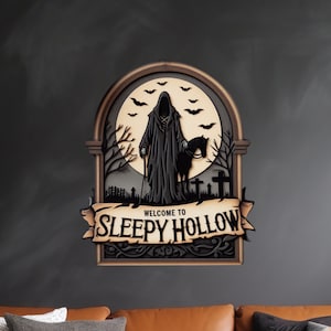 Panneau en bois Welcome To Sleepy Hollow, Spooky Moody Halloween Décoration murale Art