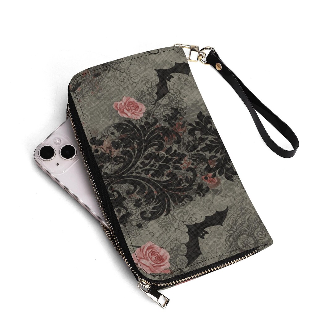 Damask Bats and Roses Wallet Spooky Gothic Wallet With Removable Wrist ...