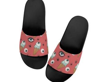 Spiders Eyeballs and Ice Cream Cones Slide Sandals