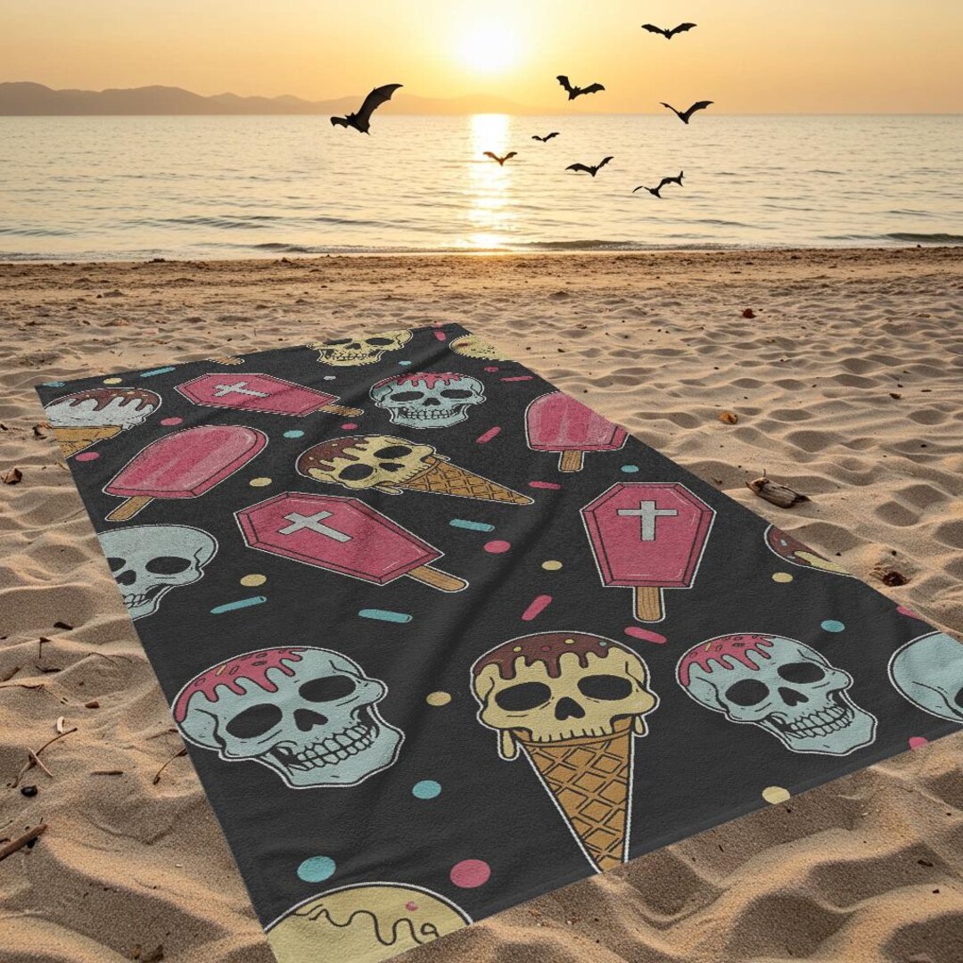 Summerween Ice Cream Beach Towel Spooky Ice Cream Cones Spooky