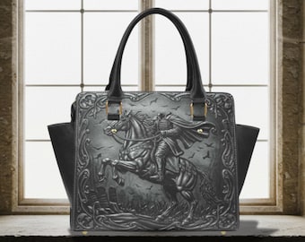 Headless Horseman Classic Shoulder Handbag Faux Leather Bag Spooky Gothic Purse Halloween Purse