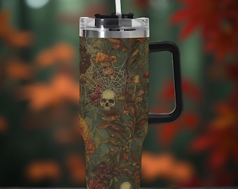 Florals Skulls and Spiderwebs Tumbler 40 oz