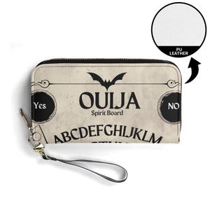 Cartera de cuero Ouija Cartera gótica espeluznante con correa de muñeca extraíble