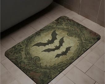 Vintage Ornate Bats Bath Mat Gothic Bathroom Decor