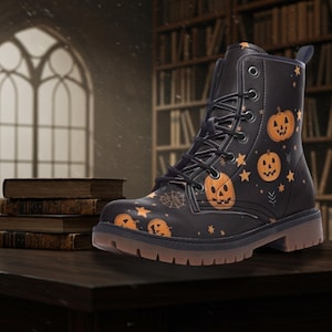 Kürbisse und Spinnenweben Halloween Print Lässige Leder Leichte Springer Stiefel Gruselige Gothic Stiefel