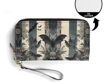 Floral Baroque Bats and Stripes Leather Wallet With Removable Wrist Strap