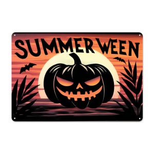Summerween Pumpkin Metal Sign Sunset Spooky Summer Wall Art Decor