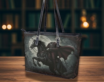 Headless Horseman Leather Tote Bag Gothic Shoulder Bag Spooky Handbag