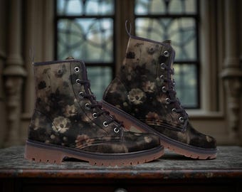 Botas de combate góticas con estampado floral oscuro