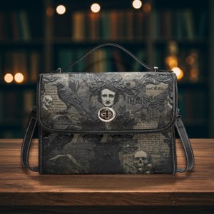 Edgar Allan Poe Satchel Bag Gothic Handbag Dark Academia Purse Vintage Inspired Bag