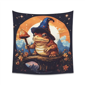 Wizard Toad With Mushroom Wand Printed Wall Tapestry