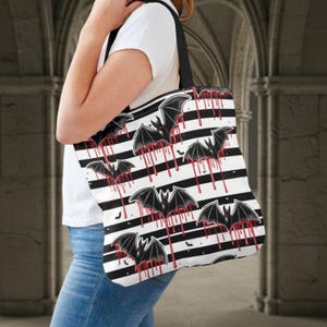 Dripping Bats and Stripes Tote Bag Spooky Gothic Tote