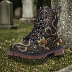 Gold Florals and Snakes Combat Boots Gothic Boots