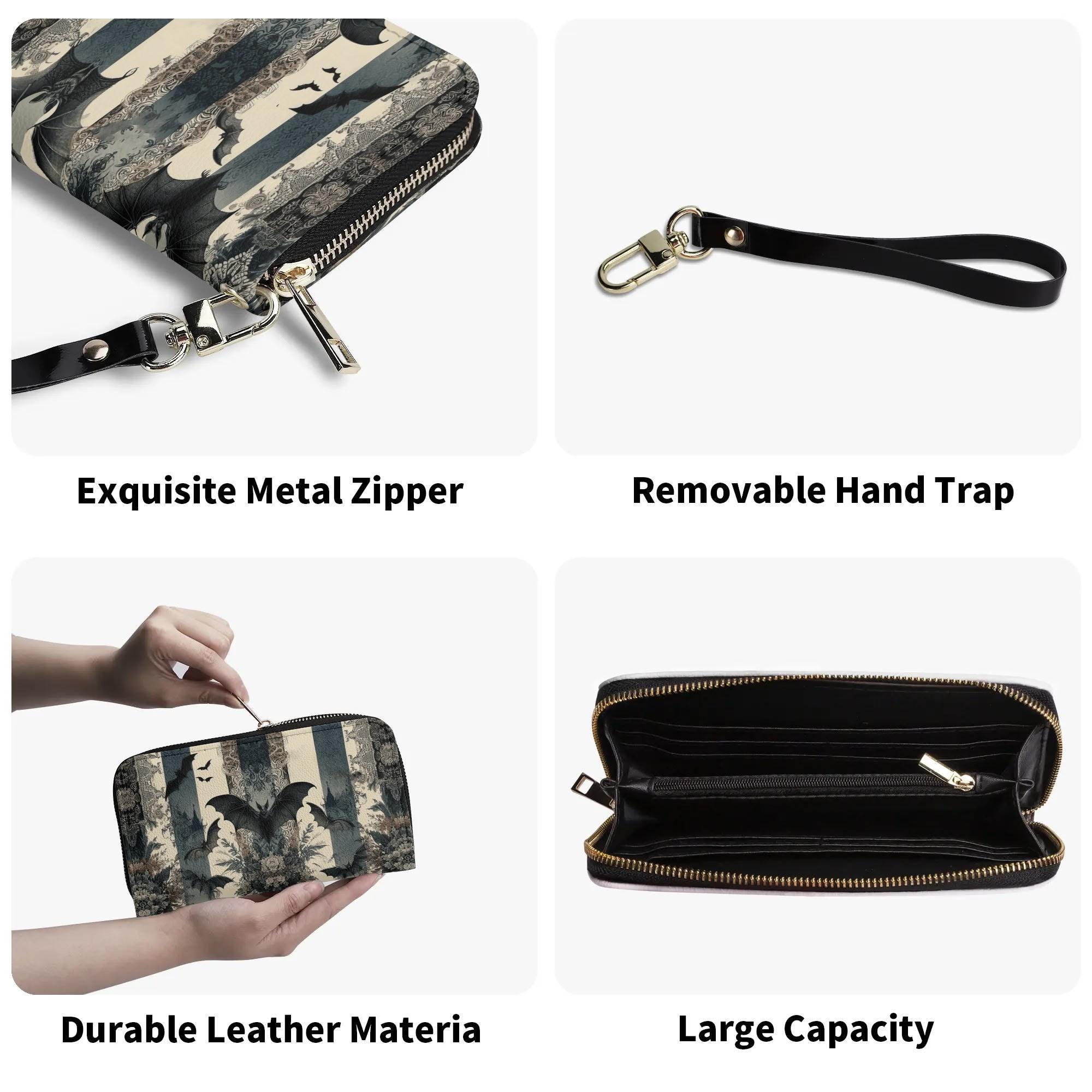 Floral Baroque Bats and Stripes Leather Wallet With Removable 