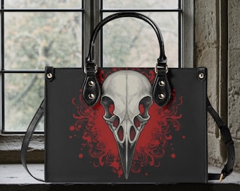 Raven Skull Handbag Spooky Gothic Purse with Removable Strap Dark Aesthetic Bag