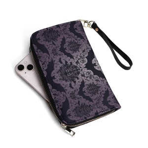 Cartera de murciélagos barrocos, cartera gótica espeluznante con correa de muñeca extraíble