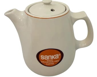 Vintage Sanka Hall China Mini Coffee Pot Decaf Advertising Restaurant Ware