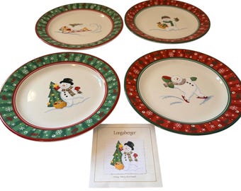 Longaberger Bluster Snowman Holiday Snack Borden Set 4 NOS Met Doos #30967