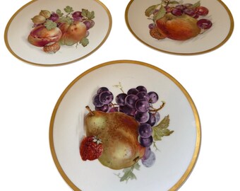 Bavaria Schumann Arzberg Orchard Fruit Dessert Plates Gold Rim Set of 3 Germany