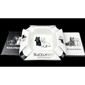 Black & White Scotch Whisky Ashtray + 2 Playing Card Deck Sets – Dog Logo Promo