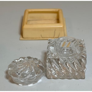 Vintage Pressed Glass Inkwell Swirl Lid w Vintage Base (Crack)