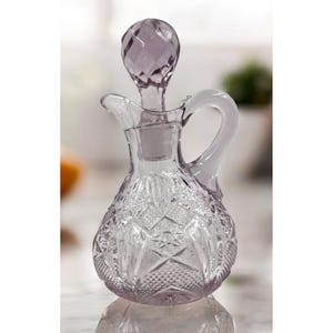 Antique Pressed Glass Cruet Decanter w/ Stopper Star  Hobnail Pattern PURPLE HUE
