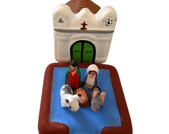 VTG Miniature Pueblo Nativity Set Hand Painted Adobe Church READ