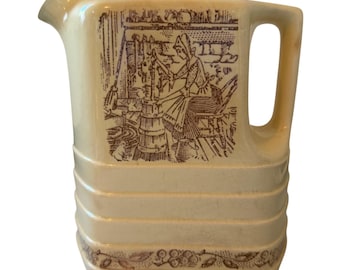 Vintage universele Cambridge Brown Transferware-kan met boerderijscène Ovenbestendig