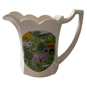 Vintage McCoy LC USA 7535 Pitcher Farm Scene Decal Scalloped Rim White