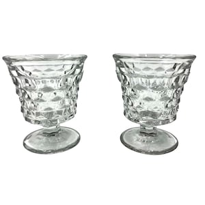 Pair Fostoria American Cube Pattern Clear Glass Small Cordials Liquors 3.75&quot; Tall