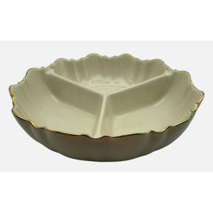 Lenox Ivory Gold Trim Divided Serving Bowl 8&quot; Scalloped Edge USA Made Nut Bowl