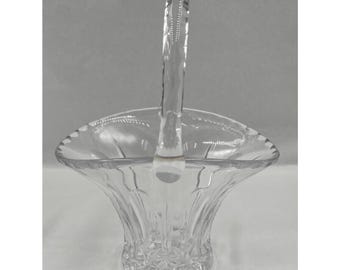VTG Clear Pressed Glass Basket with Handle Starburst Base Etched Rim