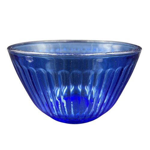 Pyrex Cobalt Blue Ribbed Small Mixing Bowl 3 Cup # 7401-S USA Cottage Core Retro